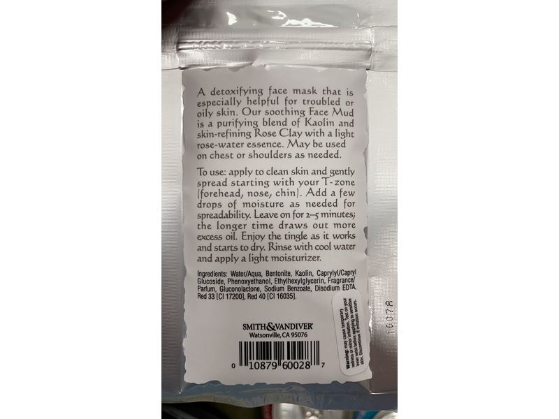 Smith & Vandiver Spa...ah Detoxifying Face Mud, Rose Clay, 0.75 oz/22 g