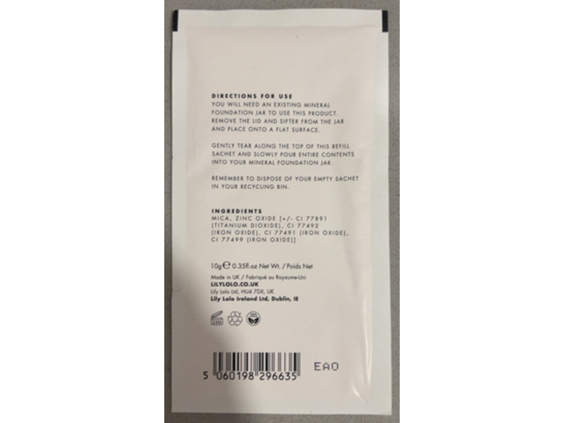 Lily Lolo Mineral Refill Foundation, SPF 15, Porcelain, 10 g