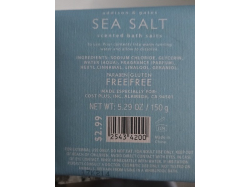 Addison & Gates Scented Bath Salts, Sea Salt, 5.29 oz/150 g