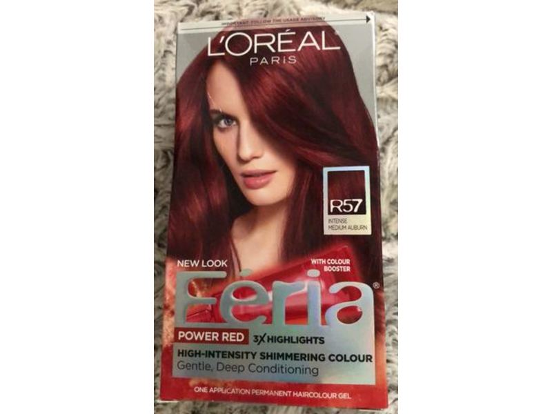 L'Oreal Paris Feria High-Intensity Shimmering Permanent Hair Color, R57 Intense Medium Auburn, 1 Application
