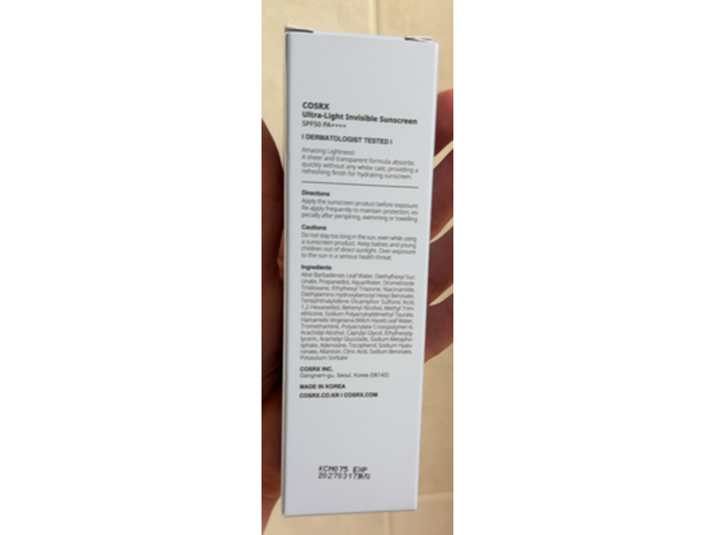 Cosrx Ultra-Light Invisible Sunscreen, SPF 50 PA++++, 1.69 fl oz/50 mL