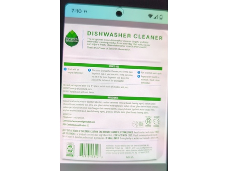 Seventh Generation Dishwasher Cleaner, Fragrance Free, Pack Of 6