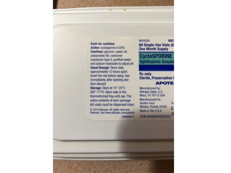Cyclosporine Ophthalmic Emulsion 0.05%, 0.4 mL, 60 Count, Apotex (Rx)