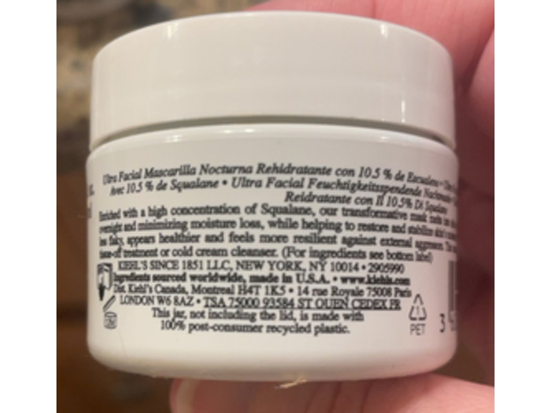 Kiehl's Ultra Facial Overnight Rehydrating Mask, 10.5% Squalane, 25 g