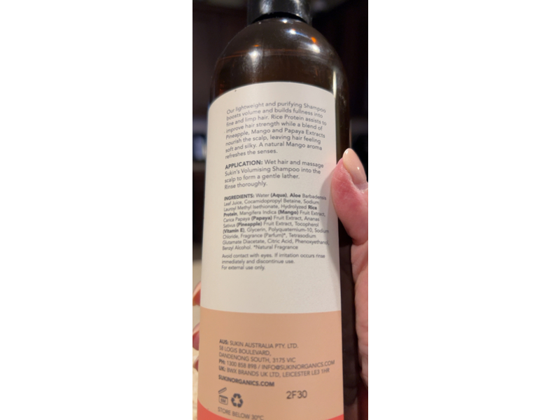 Sukin Haircare Volumising Shampoo, Fine & Limp Hair, 16.9 fl oz/500 mL