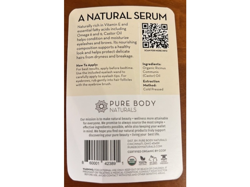 Pure Body Naturals Organic Castor Oil, 10 mL
