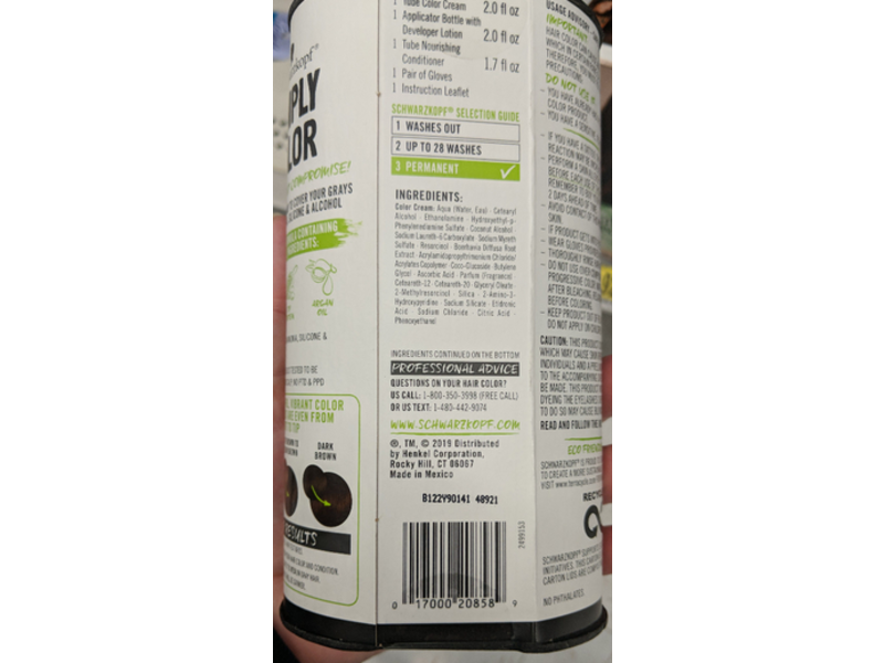 Schwarzkopf Simply Color Permanent Color, 3.65 Dark Chocolate, 1 Application