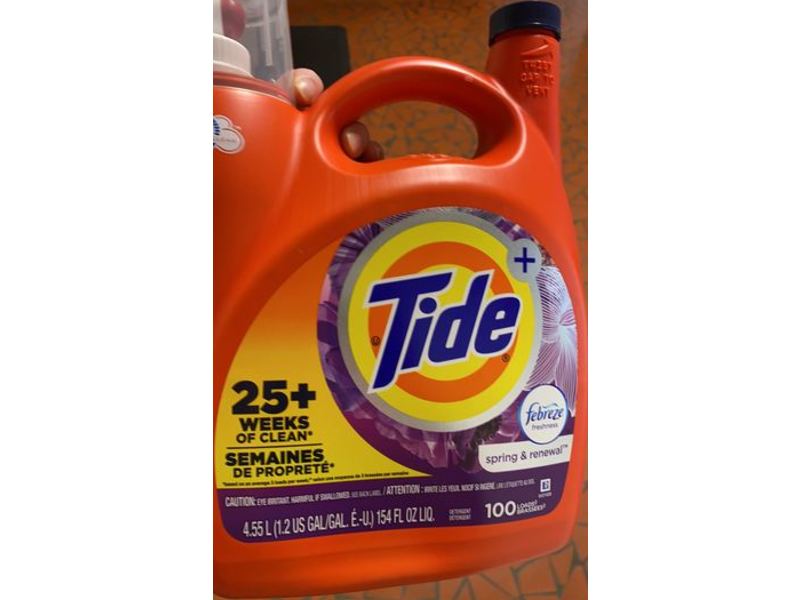Tide Plus Liquid Laundry Detergent, Febreze Freshness Spring & Renewal, 100 Loads, 154 fl oz/4.55 L