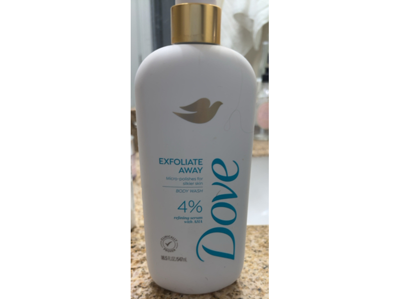 Dove Exfoliate Away Micro-Polishes Silkier Skin Body Wash, 4% Refining Serum AHA, 18.5 fl oz/547 mL