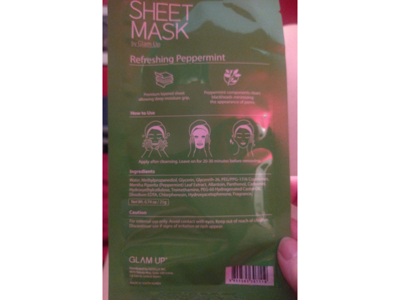 Glam Up Sheet Mask, Refreshing Peppermint, 0.74 oz/21 g