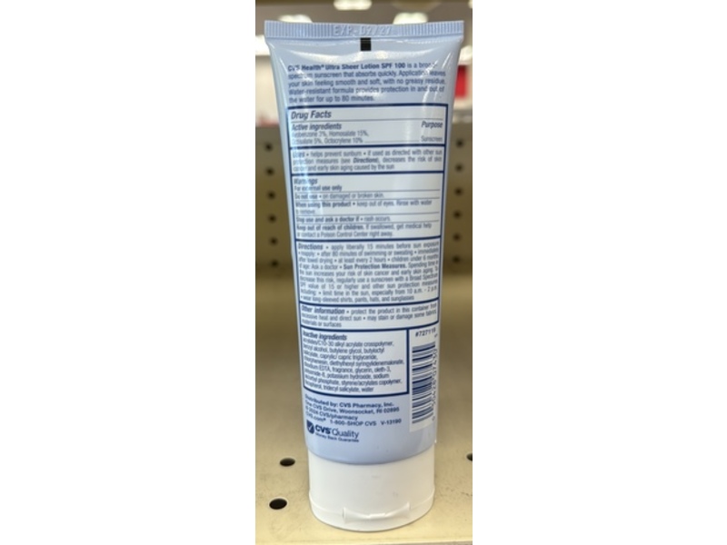 CVS Health Ultra Sheer Sunscreen Lotion, SPF 100, 3 fl oz/89 mL
