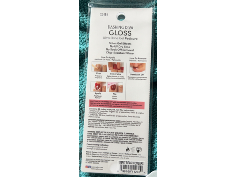 Dashing Diva Gloss Ultra Shine Gel Pedicure Nail Strips, Beachcombers, 22 Count