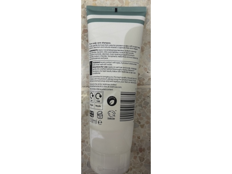 Waitrose Pure Scalp Care Shampoo, Sugar Beet & Organic Aloe Vera Extracts, 250 mL