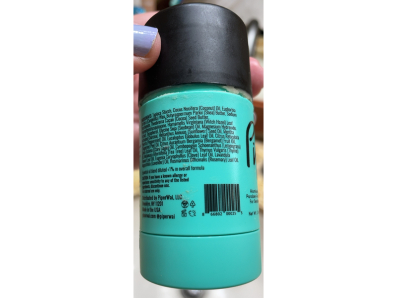 Piperwai Deodorant Stick, Activated Charcoal, 1.7 oz/50 g