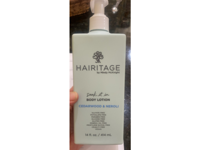 Hairitage Soak It In Body Lotion, Cedarwood & Neroli, 14 fl oz/414 mL