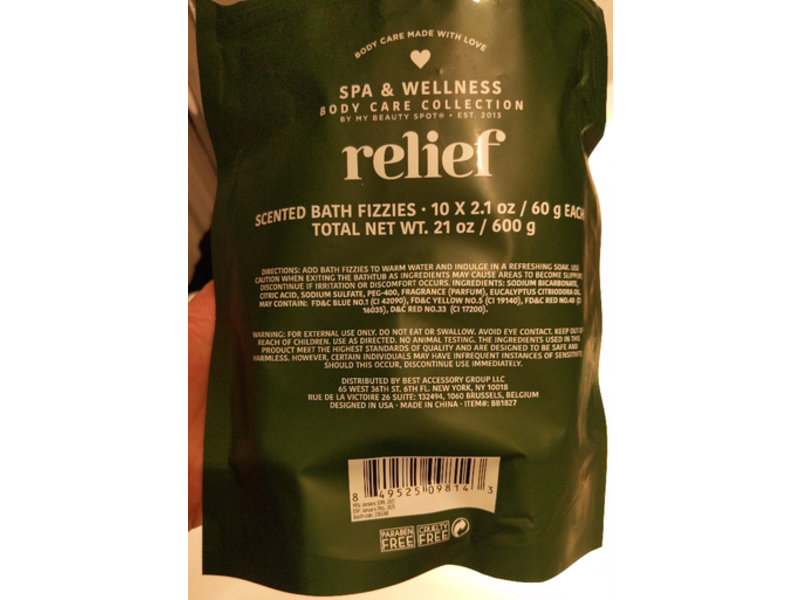 Relief Spa & Wellness Body Care Collection Scented Bath Fizzies, Eucalyptus Oil, 21 oz/600 g, 10 Count