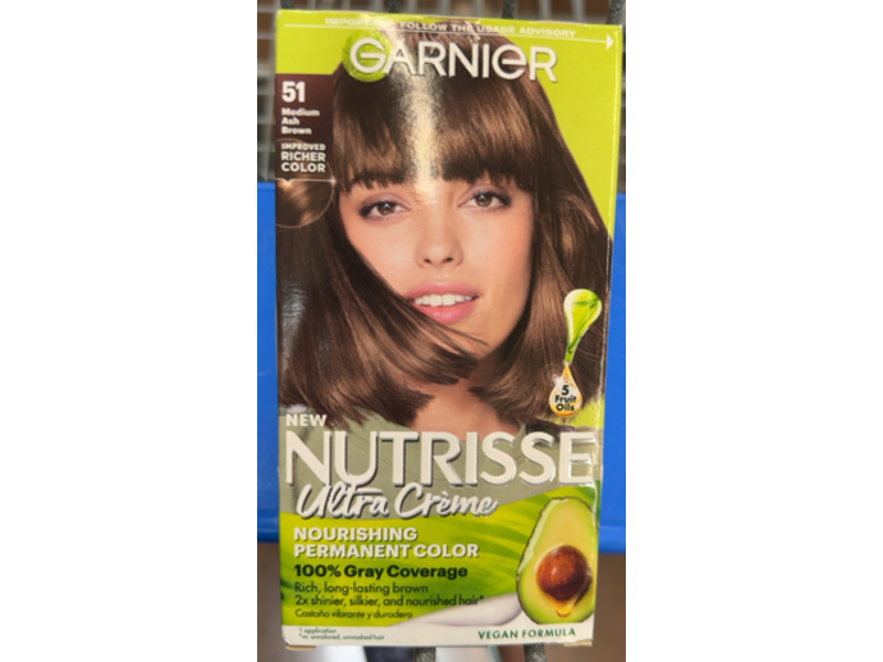 Garnier Nutrisse Ultra Creme Nourishing Permanent Color, 51 Medium Ash Brown, 1 Application, Pack Of 2