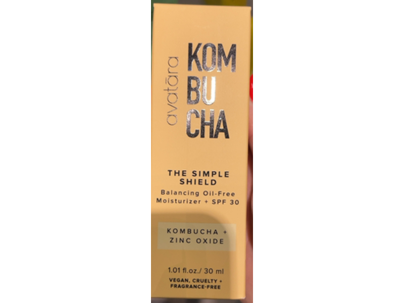 Avatara Kombucha The Simple Shield Moisturizer, SPF 30, Kombucha+ Zinc Oxide, 1.01 fl oz/30 mL