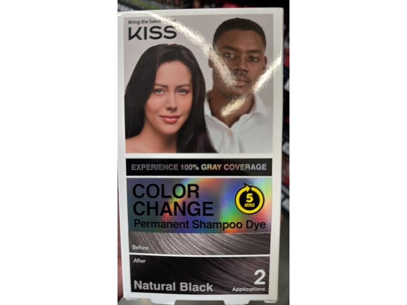 Kiss Color Change Permanent Shampoo Dye, Natural Black, 2 Applications