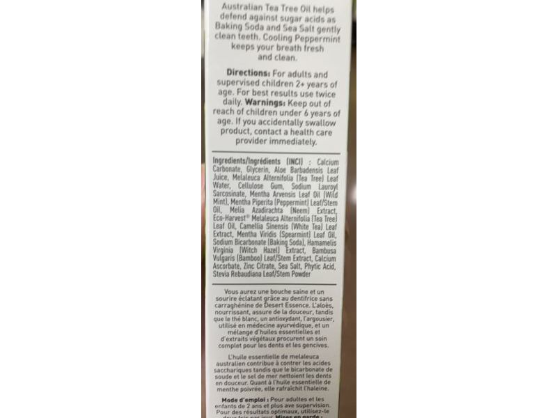 Desert Essence Aloe & Tea Tree Oil Toothpaste, 6.25 oz/176 g