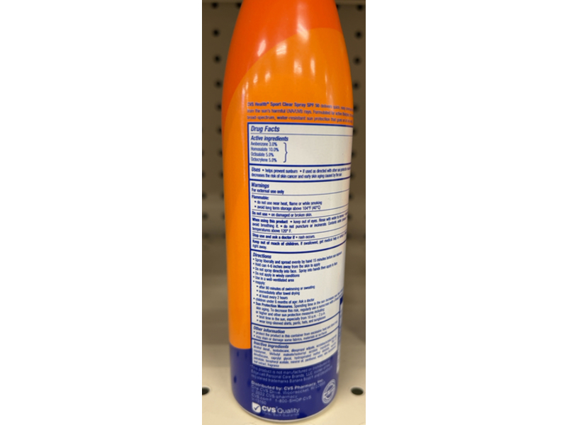CVS Health Sport Sunscreen Clear Spray, Water Resistant, SPF 50, 5.5 oz/156 g