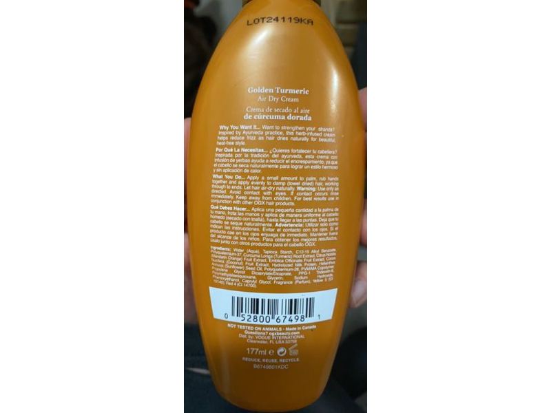 Ogx Golden Turmeric Air Dry Cream, 6 fl oz / 177 ml, Pack of 2