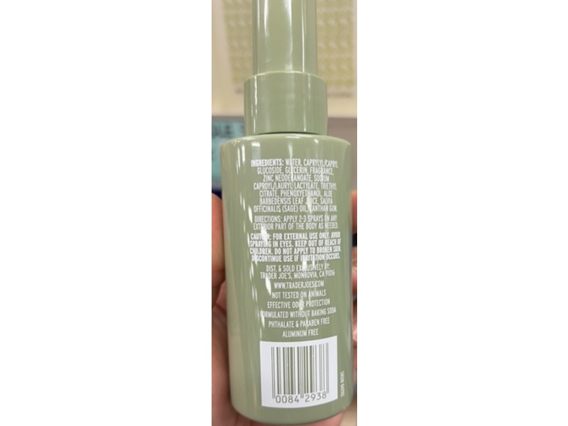 Trader Joe's Whole Body Deodorant Spray, Cypress & Bergamot, 3 fl oz/88 mL