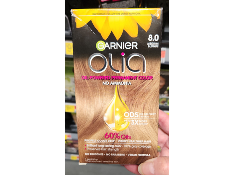 Garnier Olia Oil-Powered Permanent Color, 8.0 Medium Blonde, 1 Application