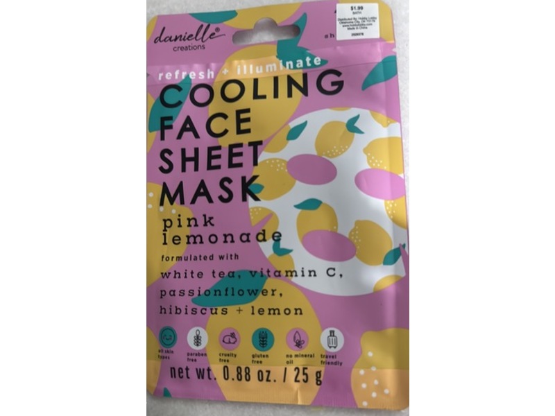 Danielle Creations Cooling Face Sheet Mask, Pink Lemonade, 0.88 fl oz/25 g