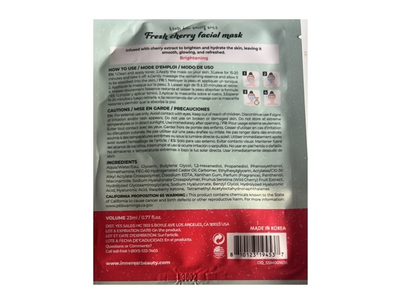 Original Derma Beauty Facial Mask, Fresh Cherry, 0.77 fl oz/23 mL
