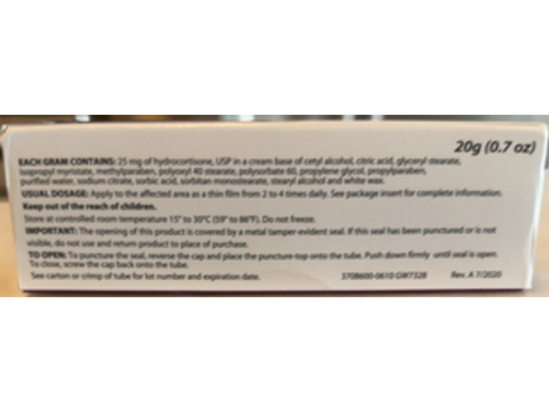 Hydrocortisone Cream 2.5%, 0.7 oz/20 g, Actavis (Rx)