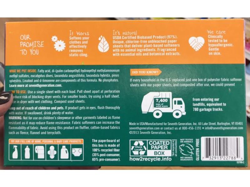 Seventh Generation Natural Fabric Softener Sheets, Blue Eucalyptus & Lavender, 80 Count