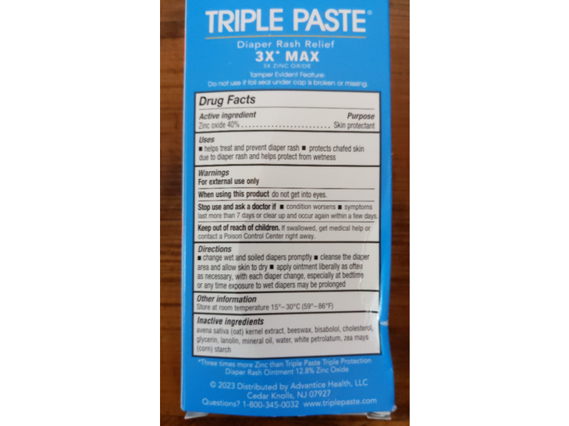 Triple Paste Diaper Rash Relief, Oat Extract + Beewax + Lanolin, 2 oz/57 g