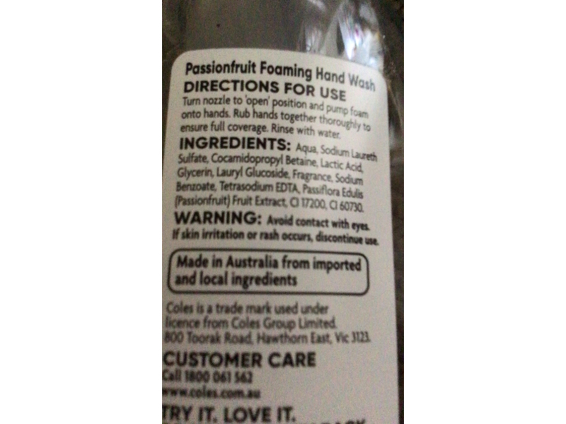 Coles Foaming Hand Wash, Passion Fruit, 250 mL