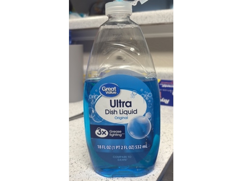 Great Value Ultra Dish Liquid, Original, 18 fl oz/532 mL