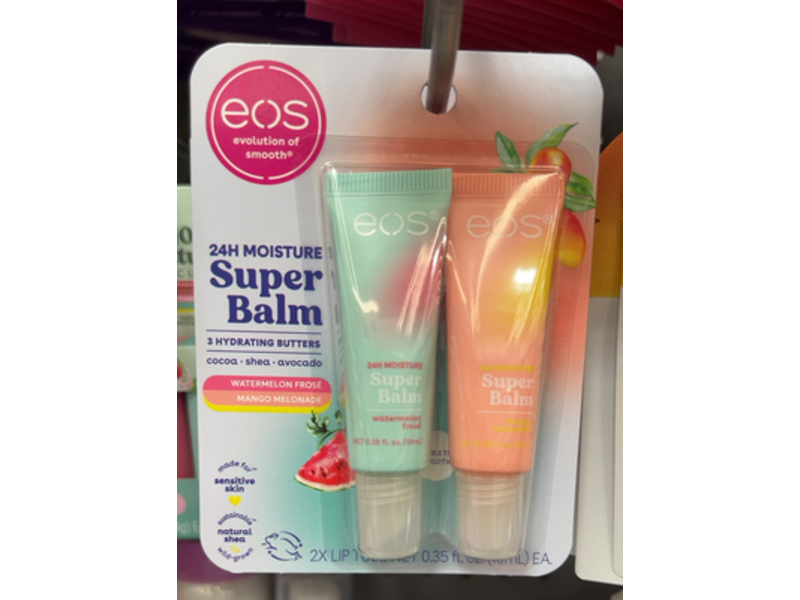 Eos Moisture Super Lip Balm, Watermelon Frose & Mango Melonade, 0.35 fl oz/10 mL, Pack Of 2