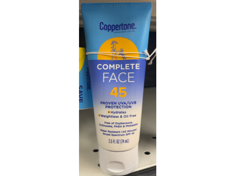 Coppertone Complete Face Sunscreen, SPF 45, 2.5 fl oz/74 mL