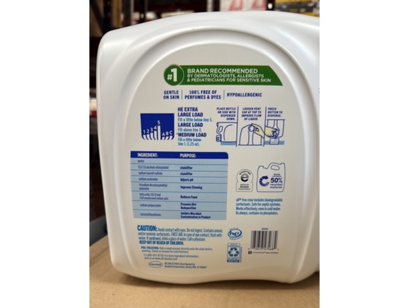 All The Original Liquid Laundry Detergent, Free Clear, 166 Loads, 208 fl oz/6.15 L