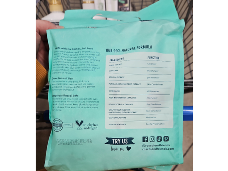 Rascal + Friends Sensitive Wipes, 216 Wipes