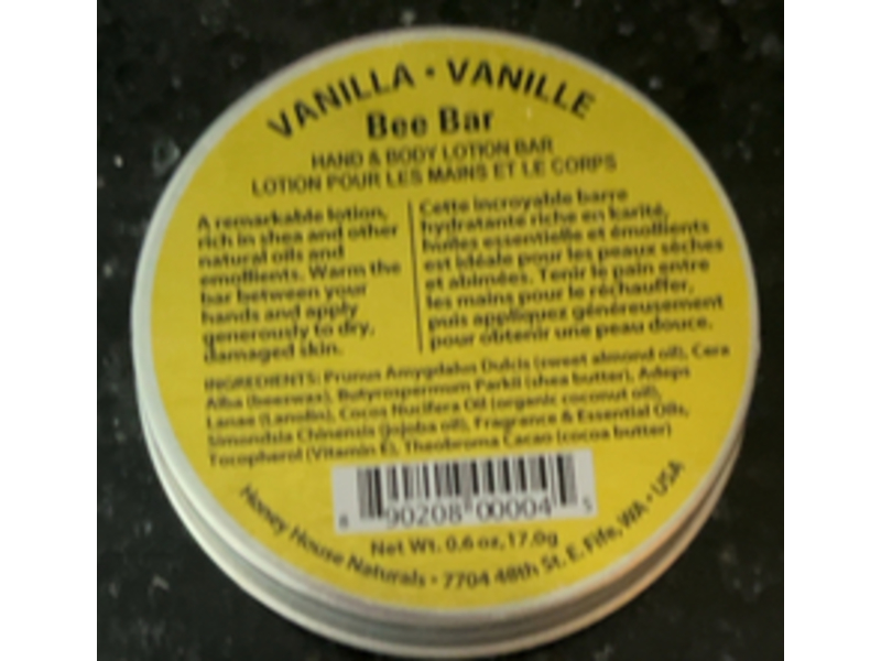 Honey House Naturals Bee Bar Lotion, Vanilla, 0.6 oz/17 g