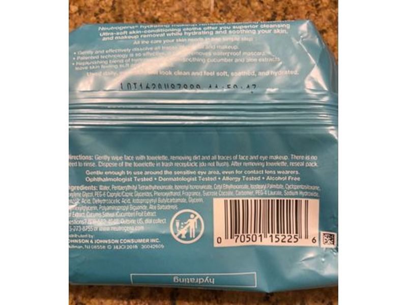 Neutrogena Makeup Remover Cleansing Towelettes, Hydrating, 25 Count