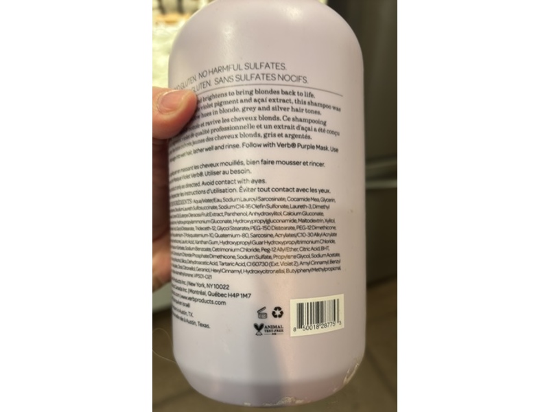 Verb Purple Shampoo, Cleanse + Tone + Brighten, 32 fl oz/946 mL