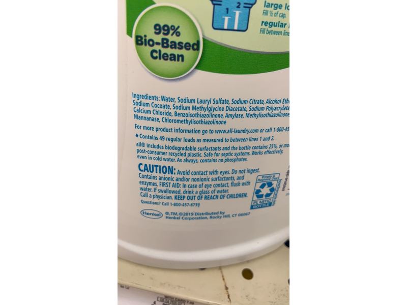 All With Stainlifters Pure Liquid Laundry Detergent, Free & Clear, 49 Loads, 88 fl oz/2.60 L