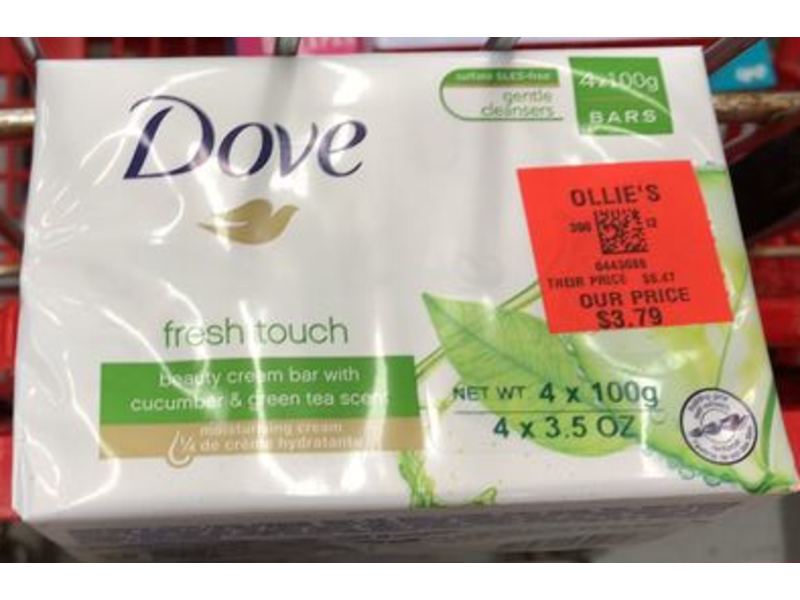 Dove Go Fresh Touch Beauty Cream Soap Bar, Cucumber & Green Tea Scent, 3.5 oz/100 g, 4 Count