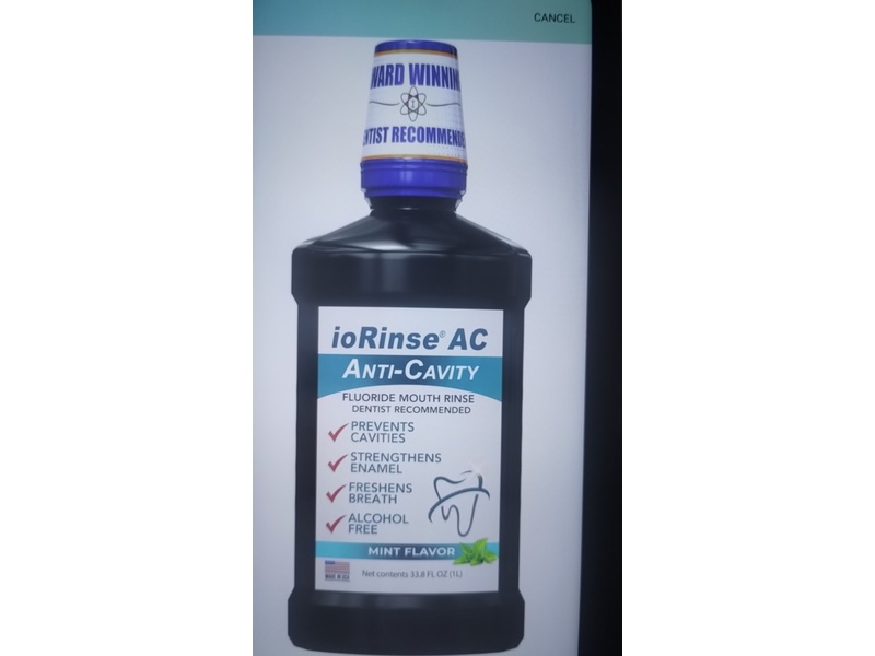 ioRinse AC Anticavity Fluoride Mouth Rinse, Mint Flavor, 33.8 fl oz/1 L