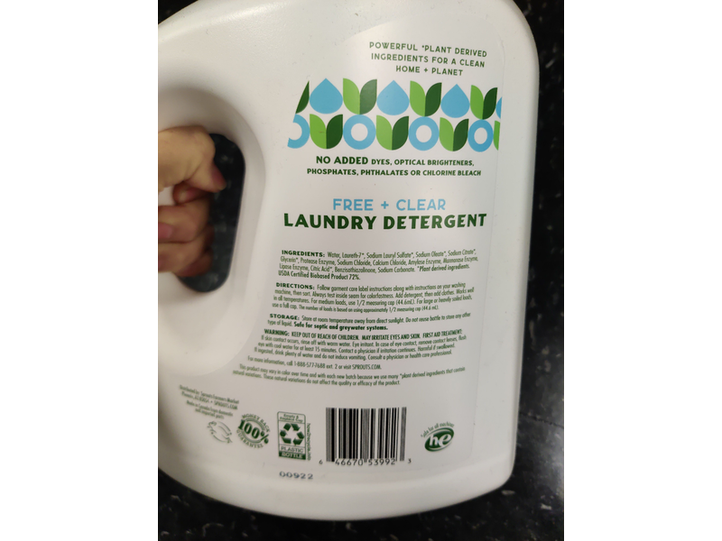 Sprouts Laundry Detergent, Free+Clear, 66 Loads, 100 fl oz/2.95 L