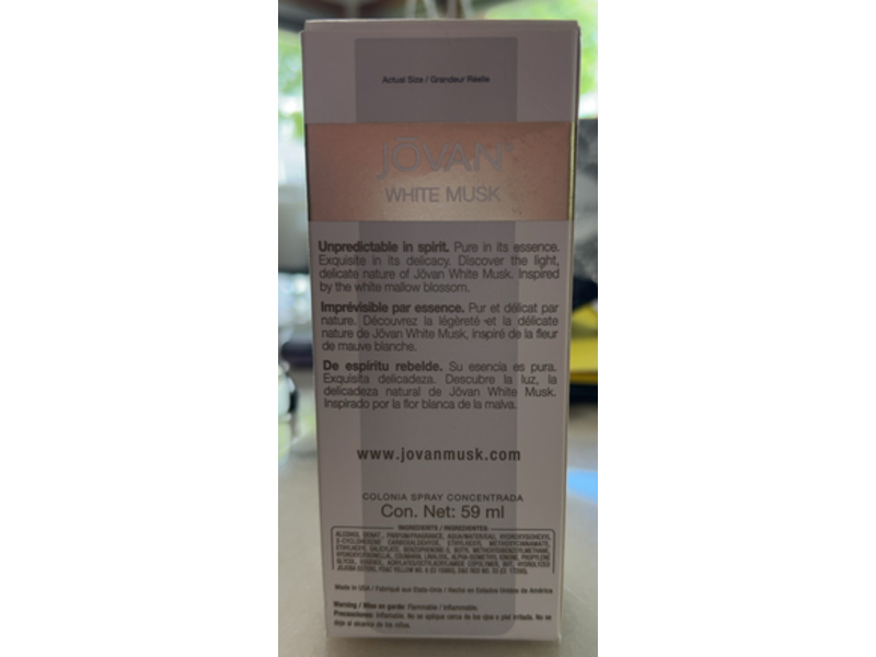Jovan Cologne Concentrate Spray, White Musk, 2 fl oz/59 mL