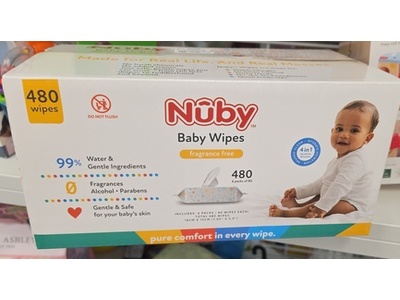 Nuby Baby Wipes, Fragrance Free, 80 Count, Pack Of 6
