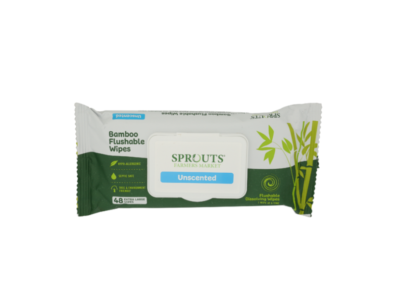 Sprouts Bamboo Flushable Wipes, Unscented, Extra Large, 48 Count