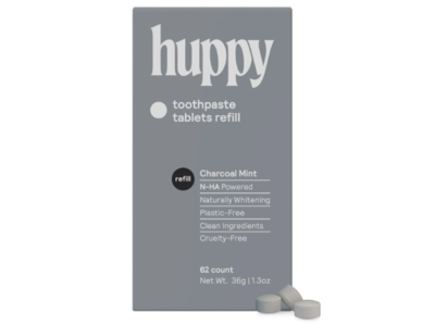 Huppy Toothpaste Tablets Refill, Charcoal Mint, 1.3 oz/36 g, 62 Count, 4 Packs